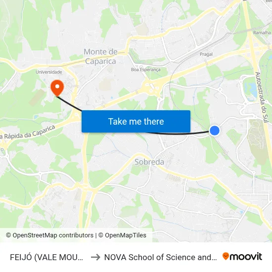 FEIJÓ (VALE MOURELOS 3) to NOVA School of Science and Technology map