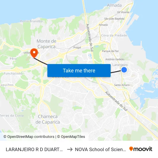 LARANJEIRO R D DUARTE (PARAL R EUCALIP) to NOVA School of Science and Technology map
