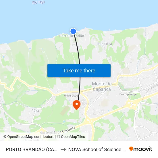 PORTO BRANDÃO (CAIS) TERMINAL to NOVA School of Science and Technology map