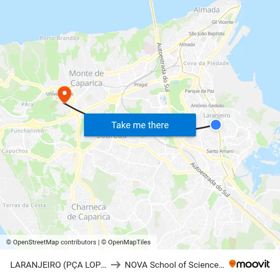 LARANJEIRO (PÇA LOPES GRAÇA 13B) to NOVA School of Science and Technology map