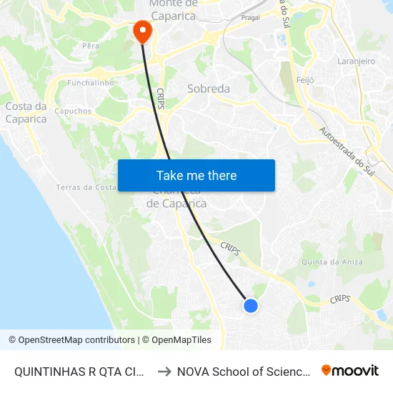 QUINTINHAS R QTA CIMA (X) R 1º MAIO to NOVA School of Science and Technology map