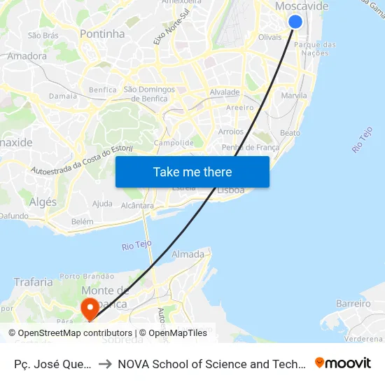 Pç. José Queirós to NOVA School of Science and Technology map