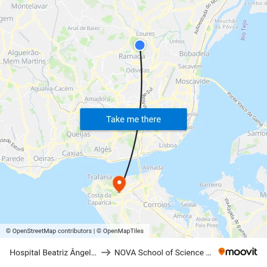 Hospital Beatriz Ângelo (Consultas) to NOVA School of Science and Technology map