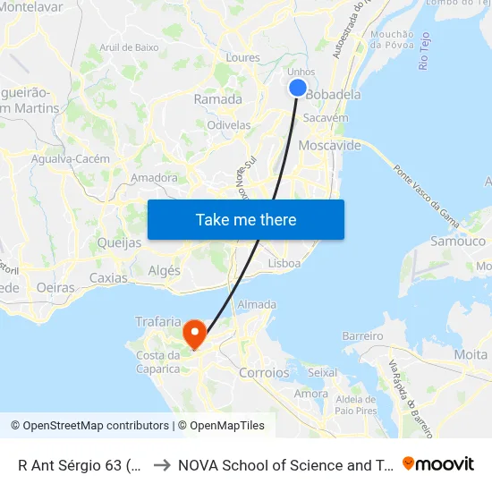 R Ant Sérgio 63 (Escola) to NOVA School of Science and Technology map