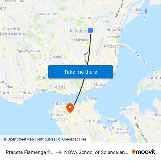 Praceta Flamenga 24 (Escola) to NOVA School of Science and Technology map