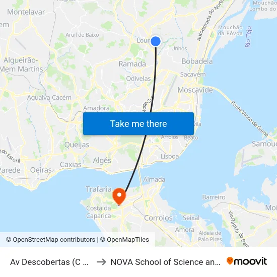 Av Descobertas (C Comercial) to NOVA School of Science and Technology map