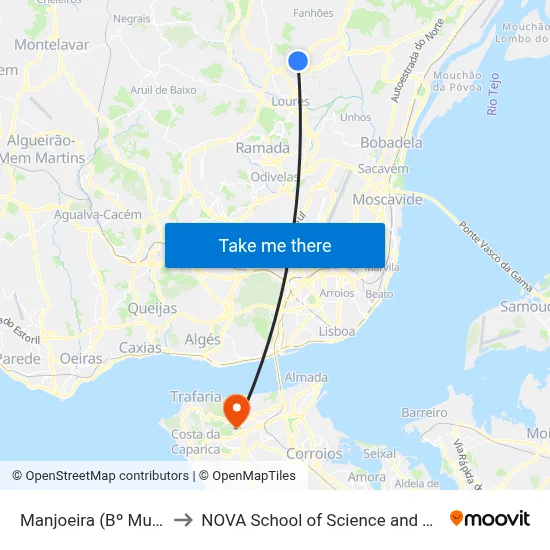 Manjoeira (Bº Municipal) to NOVA School of Science and Technology map
