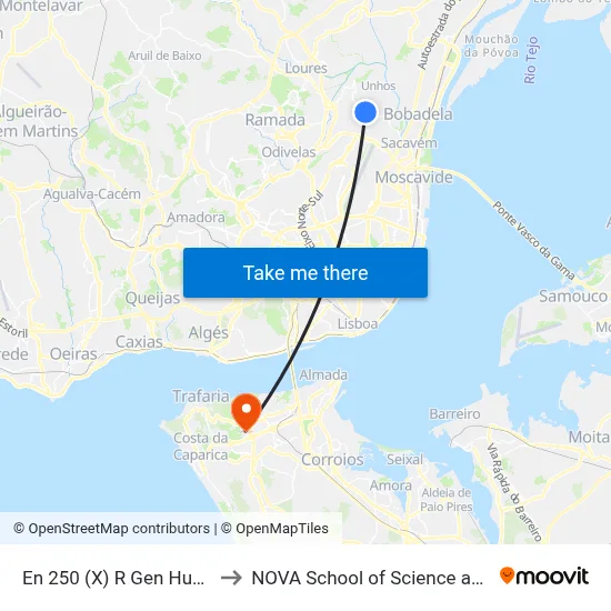 En 250 (X) R Gen Humb Delgado to NOVA School of Science and Technology map