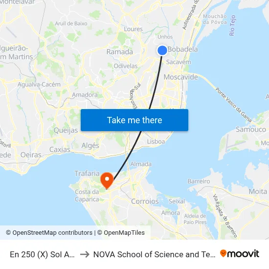 En 250 (X) Sol Avesso to NOVA School of Science and Technology map