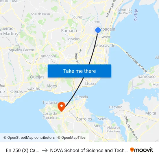 En 250 (X) Catujal to NOVA School of Science and Technology map