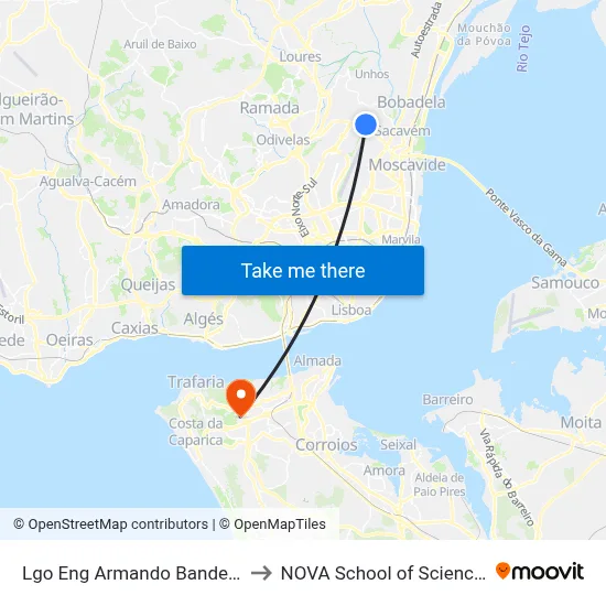 Lgo Eng Armando Bandeira Vaz (Camarate) to NOVA School of Science and Technology map