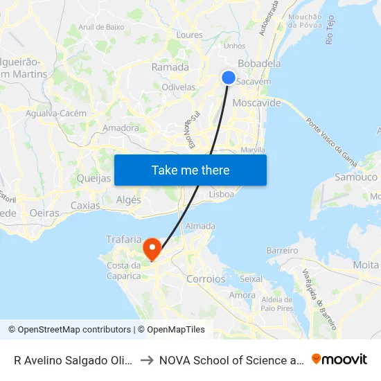 R Avelino Salgado Oliveira (Igreja) to NOVA School of Science and Technology map