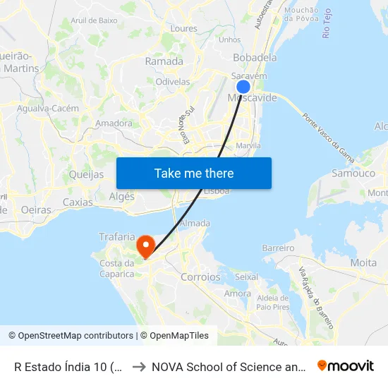 R Estado Índia 10 (Sacavém) to NOVA School of Science and Technology map