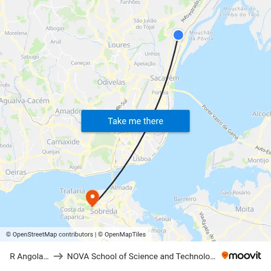 R Angola 6 to NOVA School of Science and Technology map