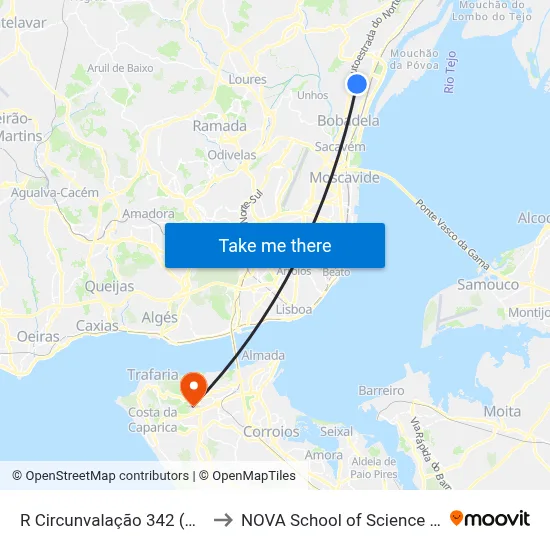 R Circunvalação 342 (B Estacal Novo) to NOVA School of Science and Technology map