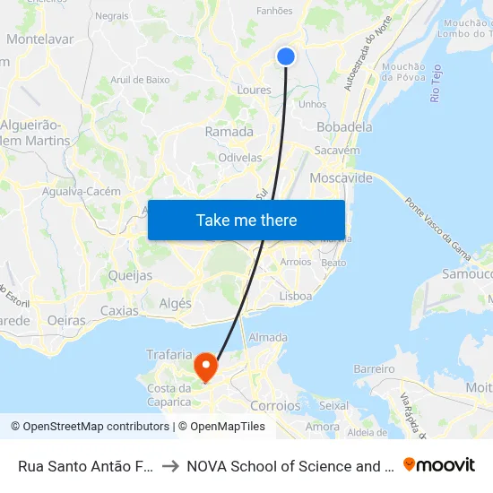 Rua Santo Antão Frente 35 to NOVA School of Science and Technology map