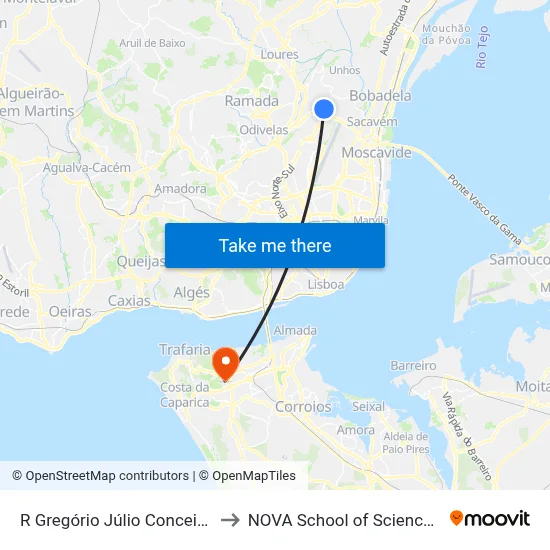 R Gregório Júlio Conceição (X) Urb Nova to NOVA School of Science and Technology map