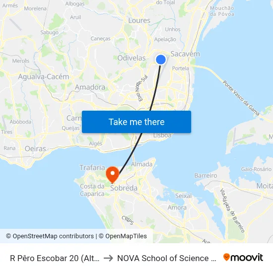 R Pêro Escobar 20 (Alto Mucharros) to NOVA School of Science and Technology map