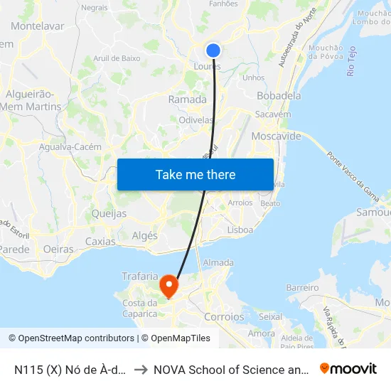 N115 (X) Nó de À-das-Lebres to NOVA School of Science and Technology map