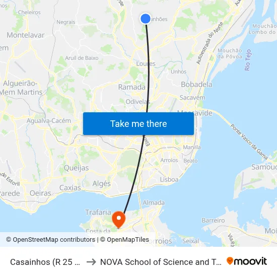 Casainhos (R 25 Abril 5) to NOVA School of Science and Technology map