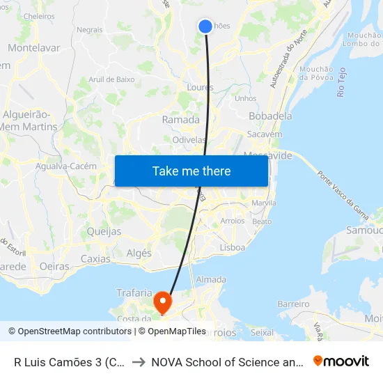 R Luis Camões 3 (Casainhos) to NOVA School of Science and Technology map