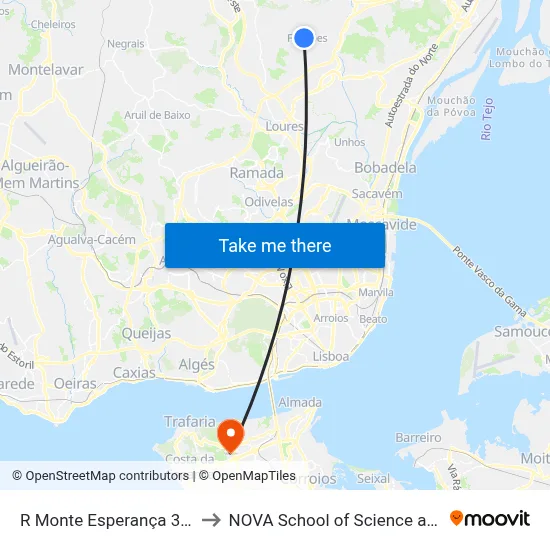 R Monte Esperança 38 (Fanhões) to NOVA School of Science and Technology map