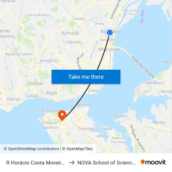 R Horácio Costa Moreira 190 (Bobadela) to NOVA School of Science and Technology map