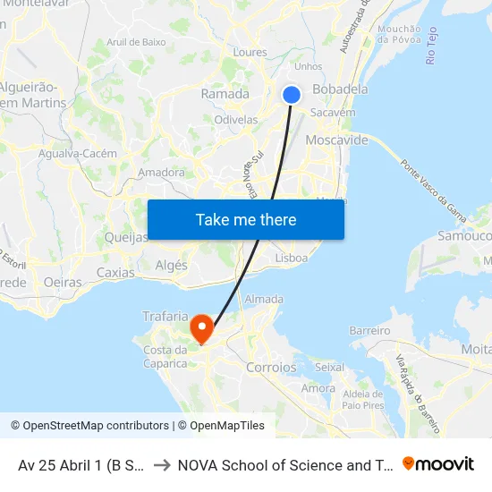 Av 25 Abril 1 (B Sousas) to NOVA School of Science and Technology map