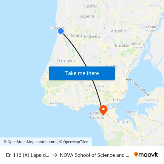 En 116 (X) Lapa da Serra to NOVA School of Science and Technology map