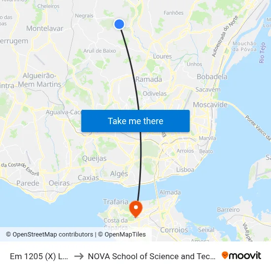 Em 1205 (X) Lousa to NOVA School of Science and Technology map