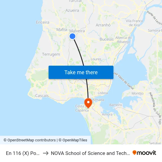 En 116 (X) Pousal to NOVA School of Science and Technology map