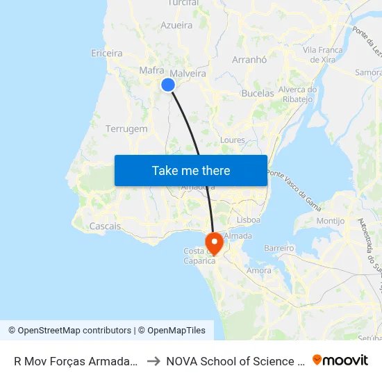R Mov Forças Armadas 83 (Alcainça) to NOVA School of Science and Technology map