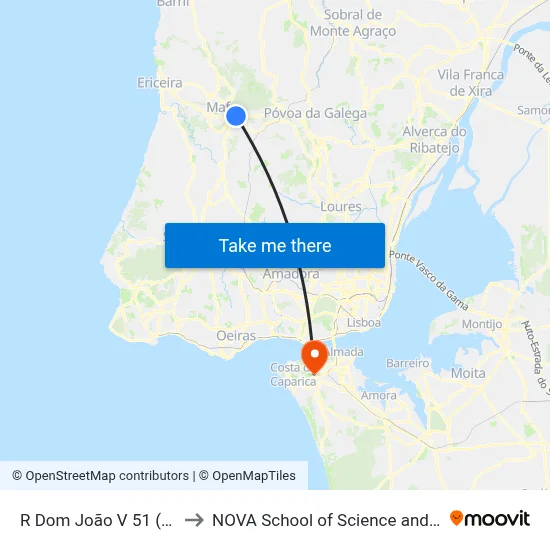 R Dom João V 51 (Rotunda) to NOVA School of Science and Technology map