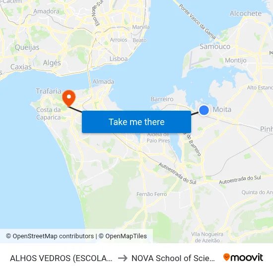 ALHOS VEDROS (ESCOLA EB 23 JOSÉ AFONSO) to NOVA School of Science and Technology map