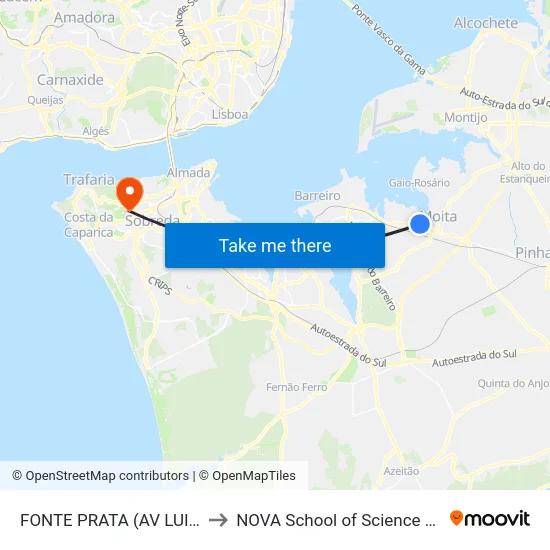 FONTE PRATA (AV LUIS CAMÕES E) to NOVA School of Science and Technology map