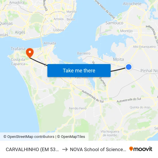 CARVALHINHO (EM 533-1) VIV ROQUE to NOVA School of Science and Technology map