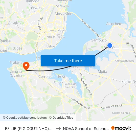 Bº LIB (R G COUTINHO)XR LUIS CORR MOR to NOVA School of Science and Technology map