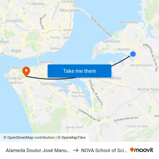 Alameda Doutor José Manuel Afonso dos Santos (Igreja) to NOVA School of Science and Technology map