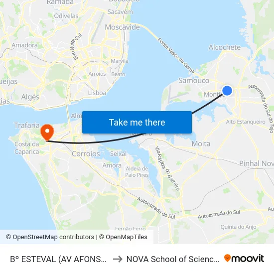 Bº ESTEVAL (AV AFONSO V 67) TERMINAL to NOVA School of Science and Technology map