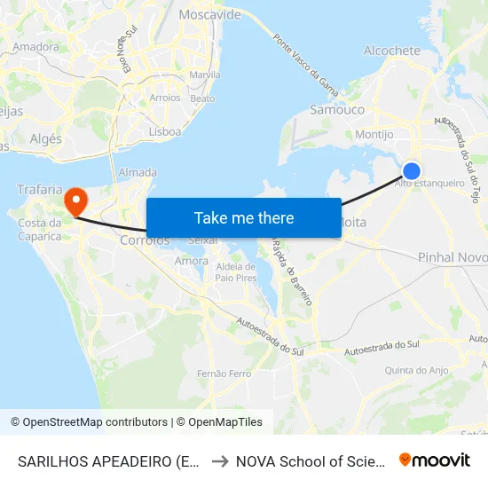 SARILHOS APEADEIRO (EN11)POSTO COMBUST to NOVA School of Science and Technology map