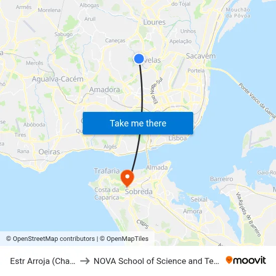 Estr Arroja (Chafariz) to NOVA School of Science and Technology map