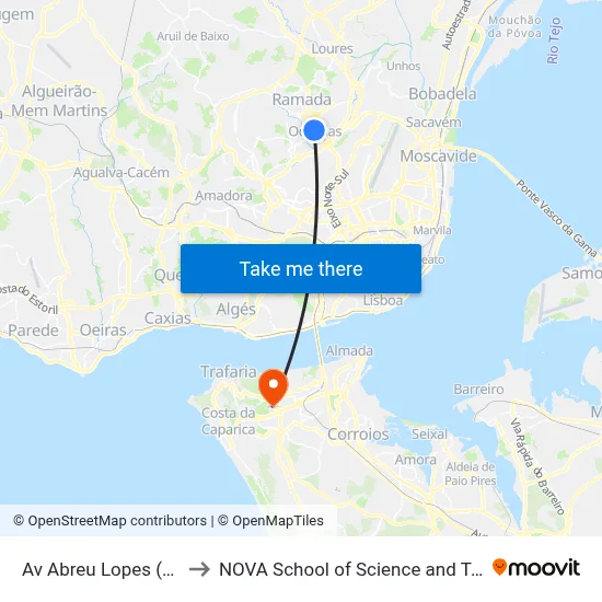 Av Abreu Lopes (Escola) to NOVA School of Science and Technology map