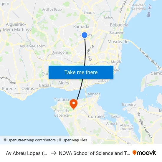 Av Abreu Lopes (Escola) to NOVA School of Science and Technology map
