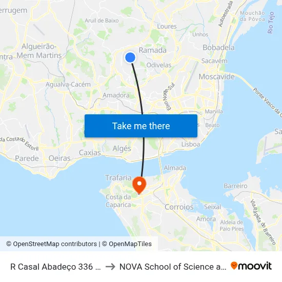R Casal Abadeço 336 (X) R L Alves to NOVA School of Science and Technology map