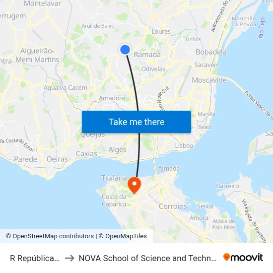 R República 40 to NOVA School of Science and Technology map