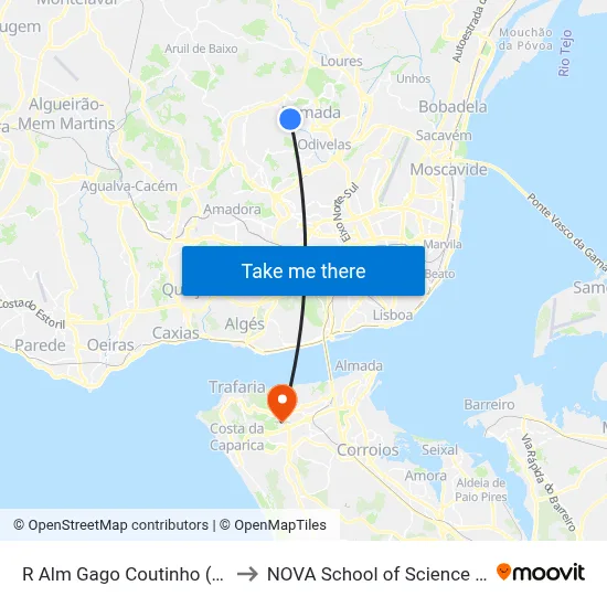 R Alm Gago Coutinho (P Combustível) to NOVA School of Science and Technology map