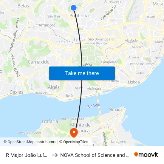 R Major João Luís Moura to NOVA School of Science and Technology map