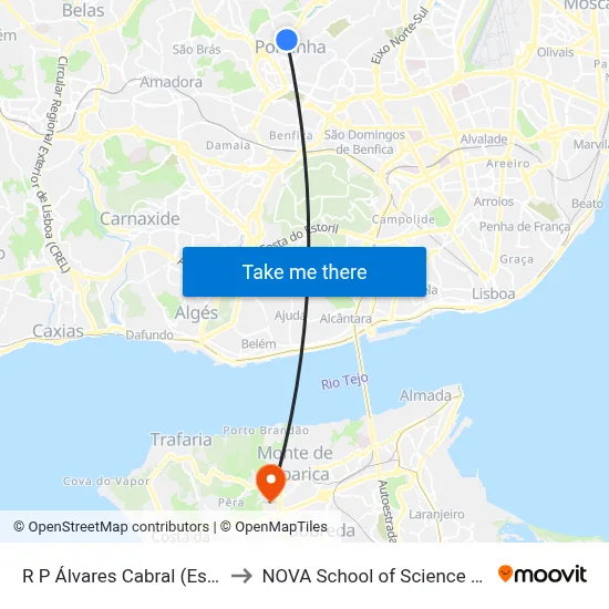 R P Álvares Cabral (Escola Agrícola) to NOVA School of Science and Technology map