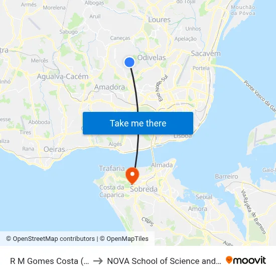 R M Gomes Costa (Famões) to NOVA School of Science and Technology map