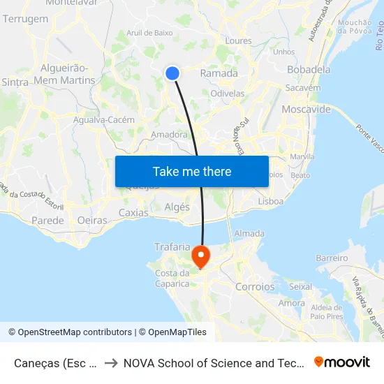 Caneças (Esc Sec) to NOVA School of Science and Technology map